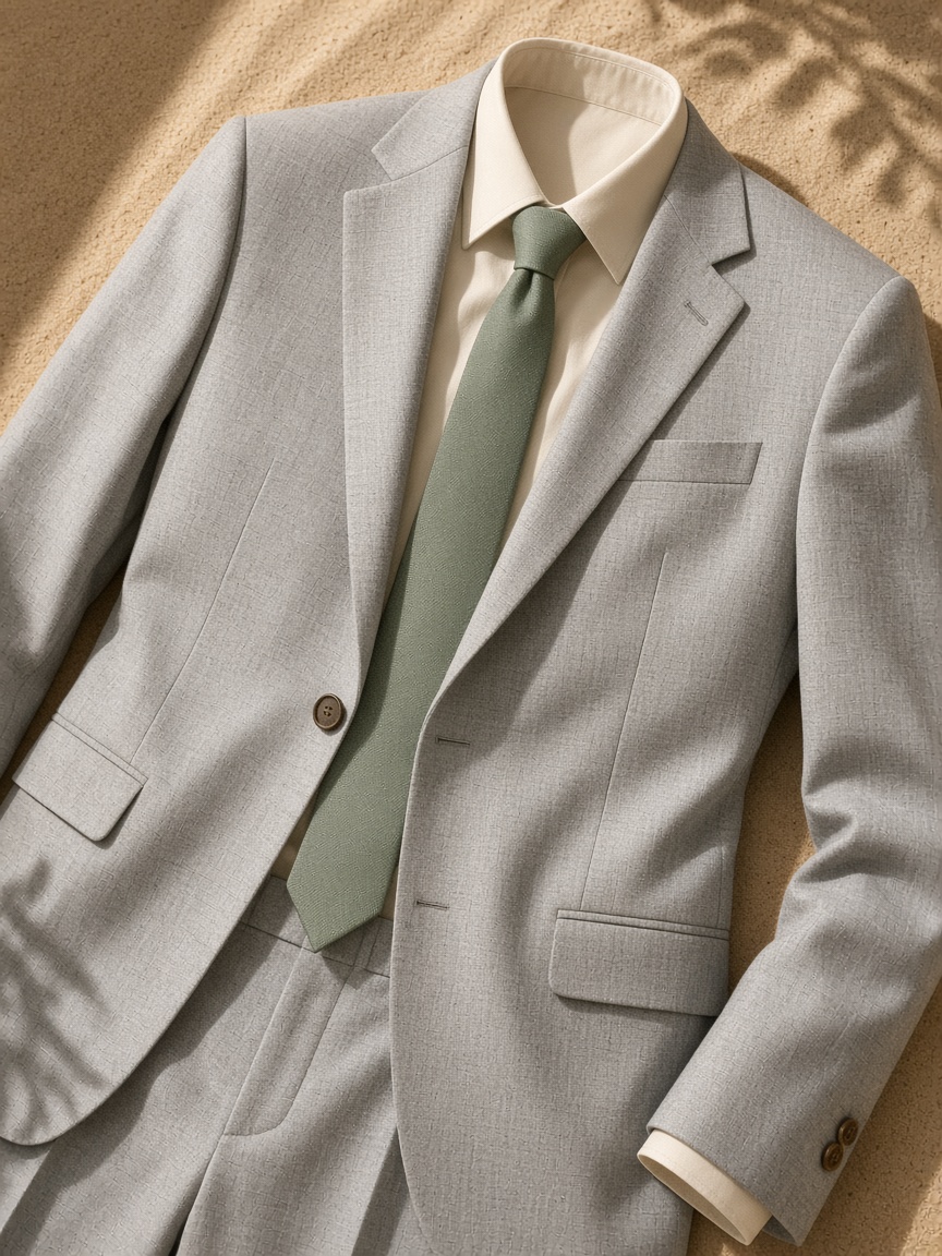 Look padrinhos: terno cinza claro e gravata verde